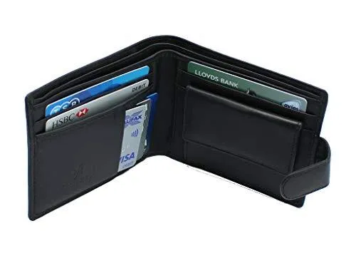 STARHIDE Mens RFID Blocking Classic Bifold Coin Pocket Leather Wallet with Gift Box 1110 Black