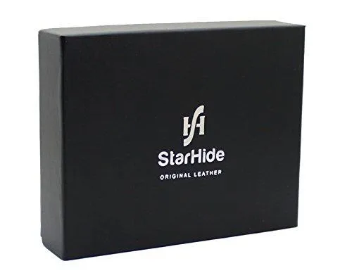 STARHIDE Mens RFID Blocking Classic Bifold Coin Pocket Leather Wallet with Gift Box 1110 Black