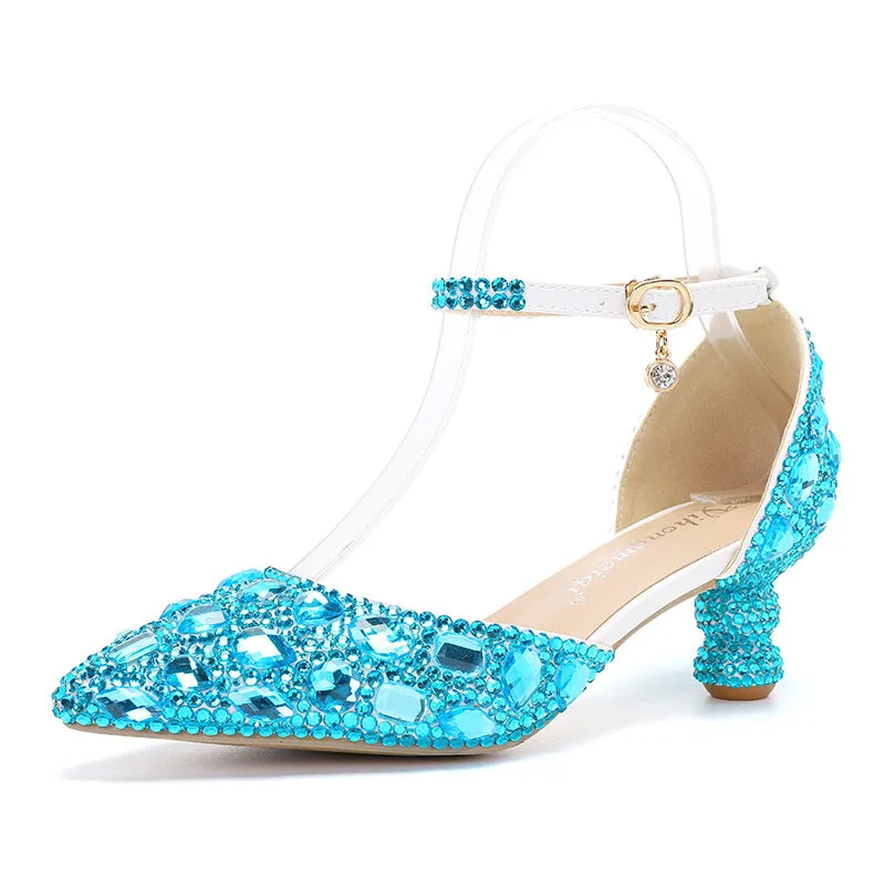 Summer Blue Pointed Pump with Multicolor Fashion Party Shoes-2