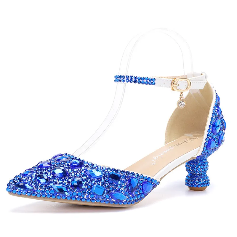 Summer Blue Pointed Pump with Multicolor Fashion Party Shoes-2
