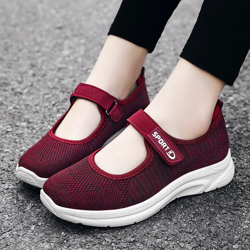 Velcro Knit Womens Mary Jane Casual Flats