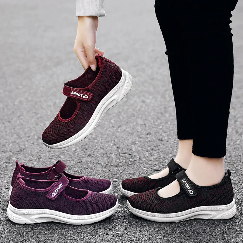 Velcro Knit Womens Mary Jane Casual Flats