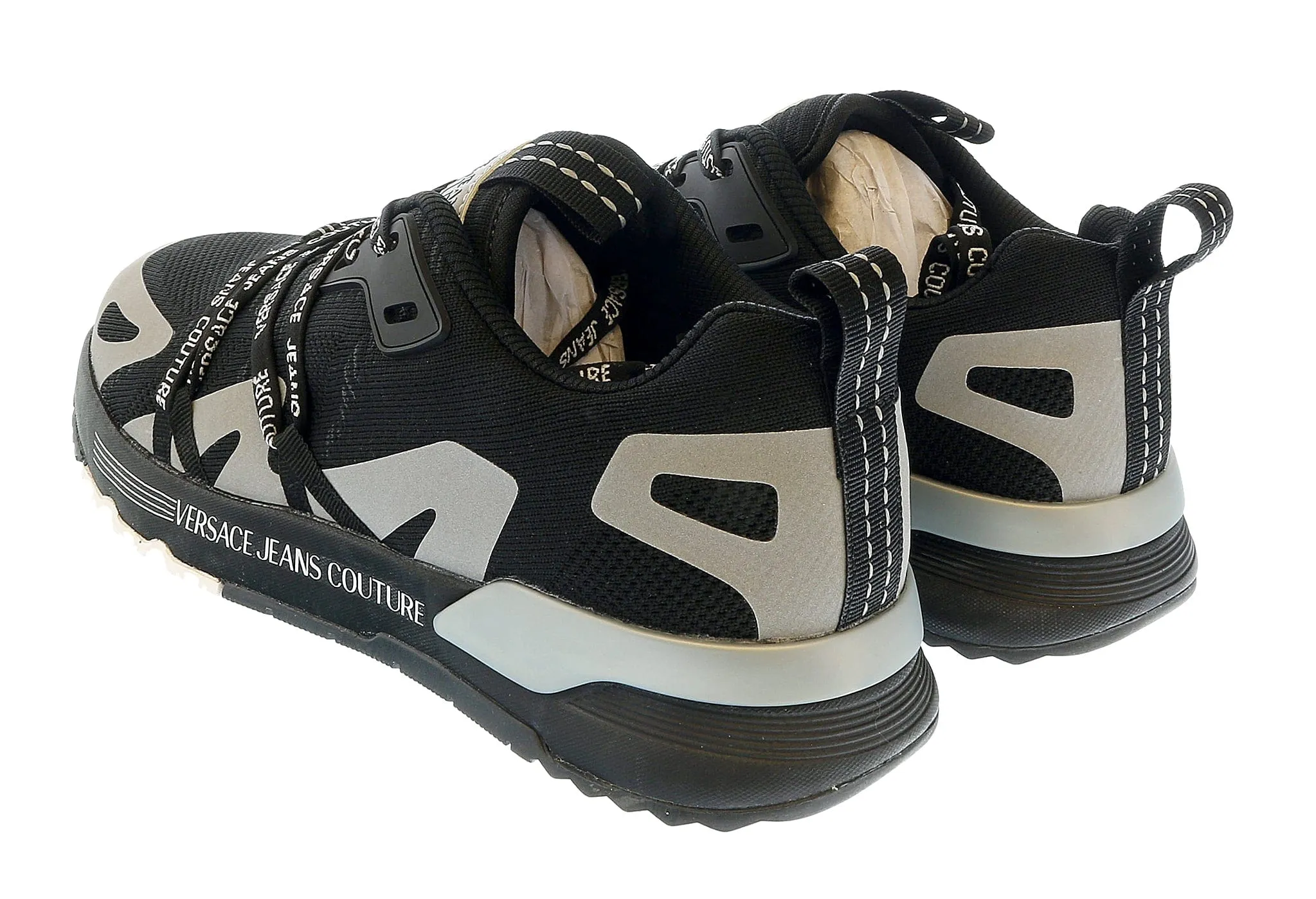 Versace Jeans Couture Black Metallic Grey Lace Up Fashion Athletic Sneakers-