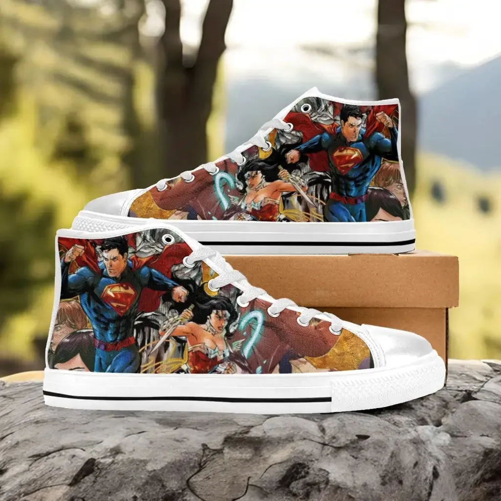 Wonder Woman Superman Shoes High Top Sneakers for Kids and Adults