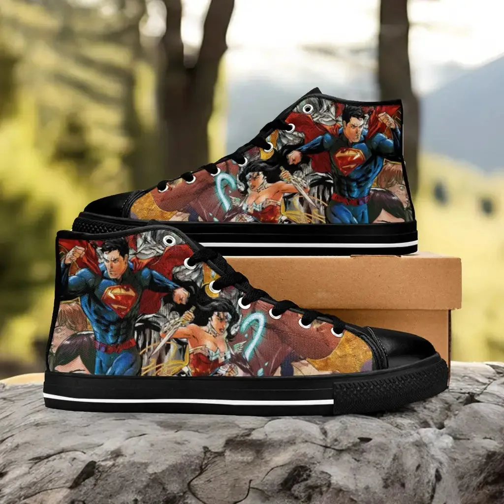 Wonder Woman Superman Shoes High Top Sneakers for Kids and Adults